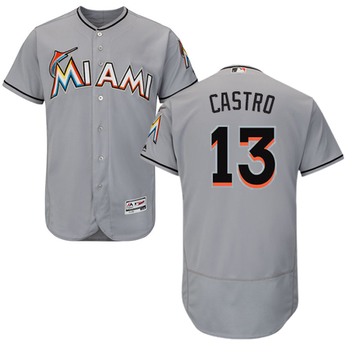 marlins #13 Starlin Castro Grey Flexbase Authentic Collection Stitched MLB Jersey